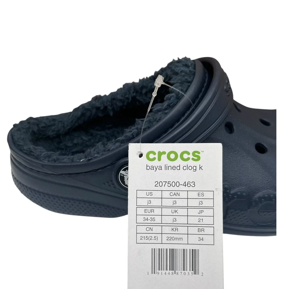 Crocs Youth Boy's Lined Slip-on Clogs Size 3 Navy‎ Blue Lightweight Cozy & Comfy